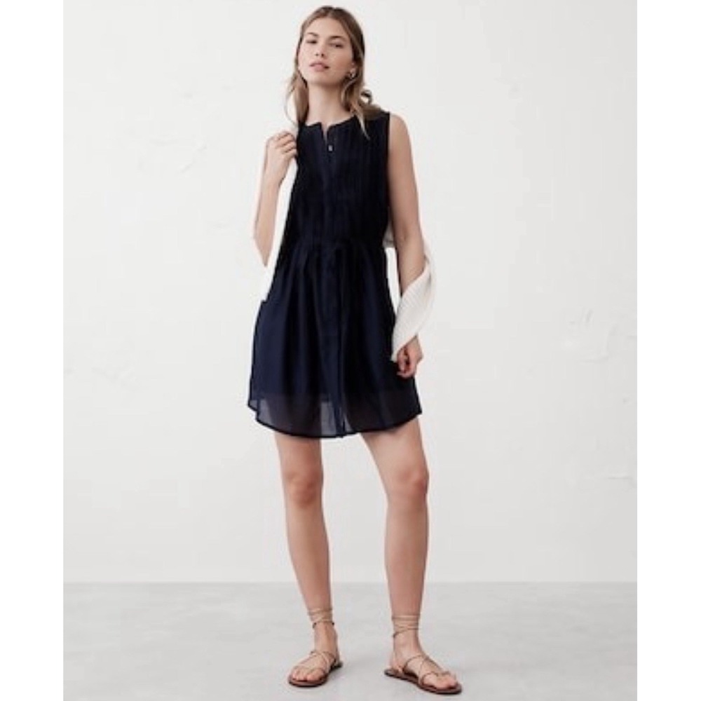 NWT Banana Republic $120 PINTUCK ORGANZA MINI DRESS PREPPY NAVY XXL